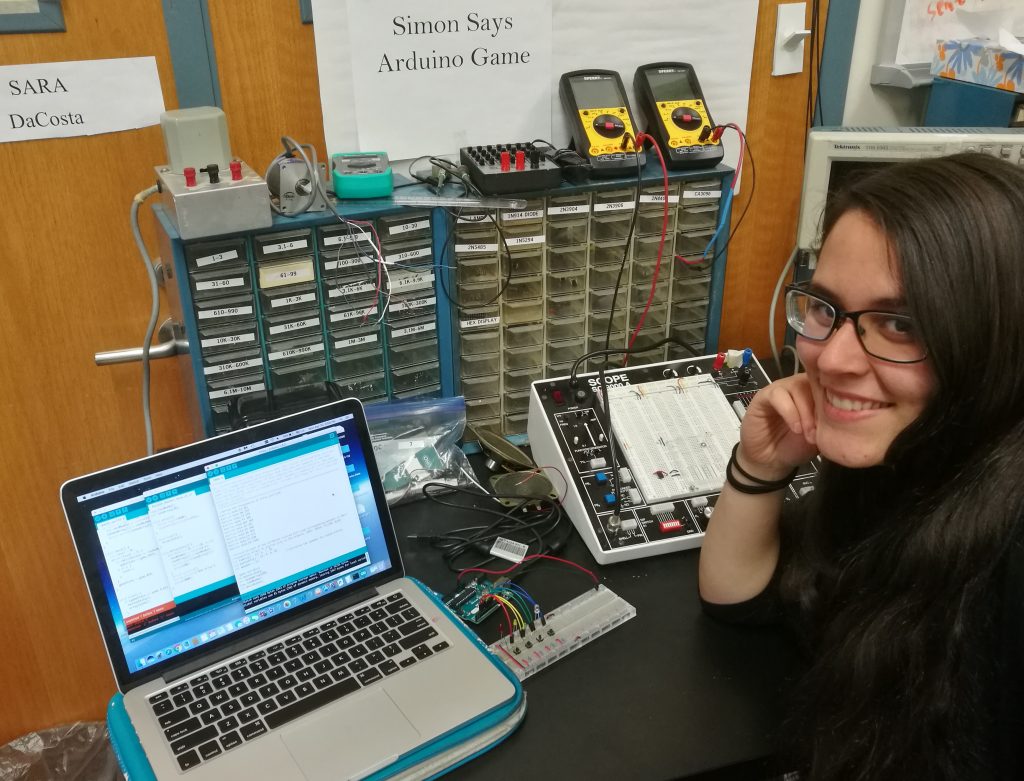 "Simon Says Arduino Game" by Sara DaCosta, 2018 A digital gaming system powered by Arduino to mimic the "Simon Says" performance