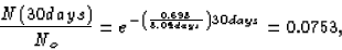 \begin{displaymath}
\frac{N(30 days)}{N_o} = e^{-\left ( \frac{0.693}{8.04 days}
\right ) 30 days} = 0.0753 ,\end{displaymath}