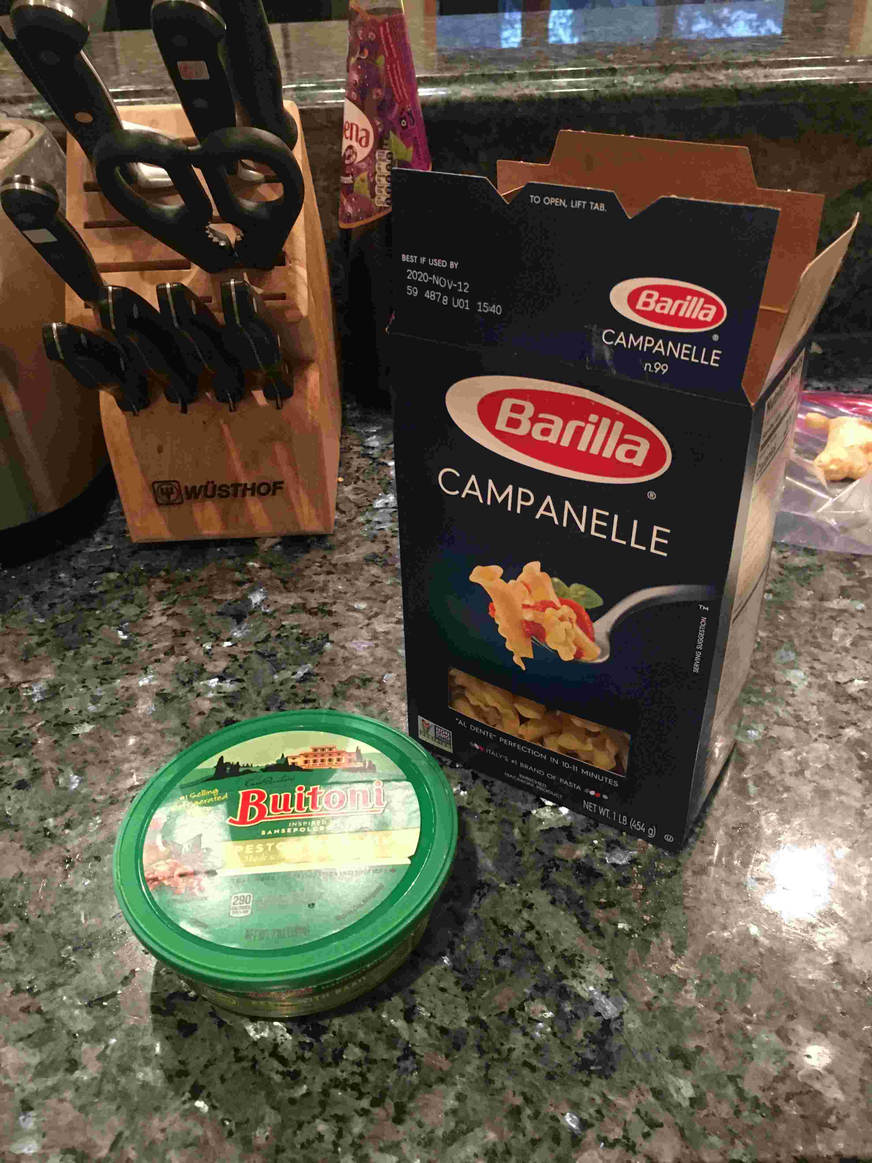 Barilla pasta and storebought pesto for the win!