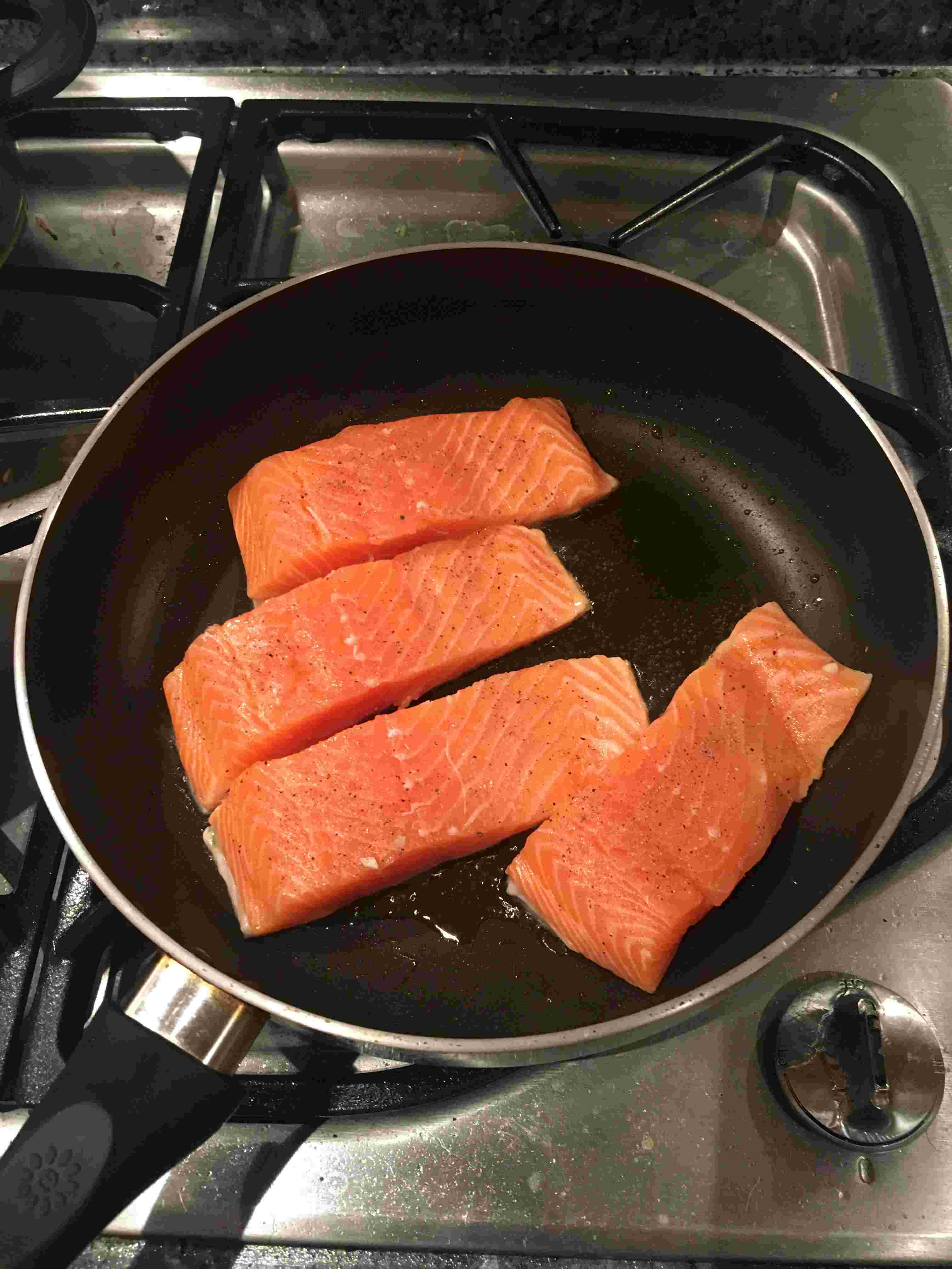 Whoops, one piece of salmon is a bit askew. Oh well. Don't touch the salmon!