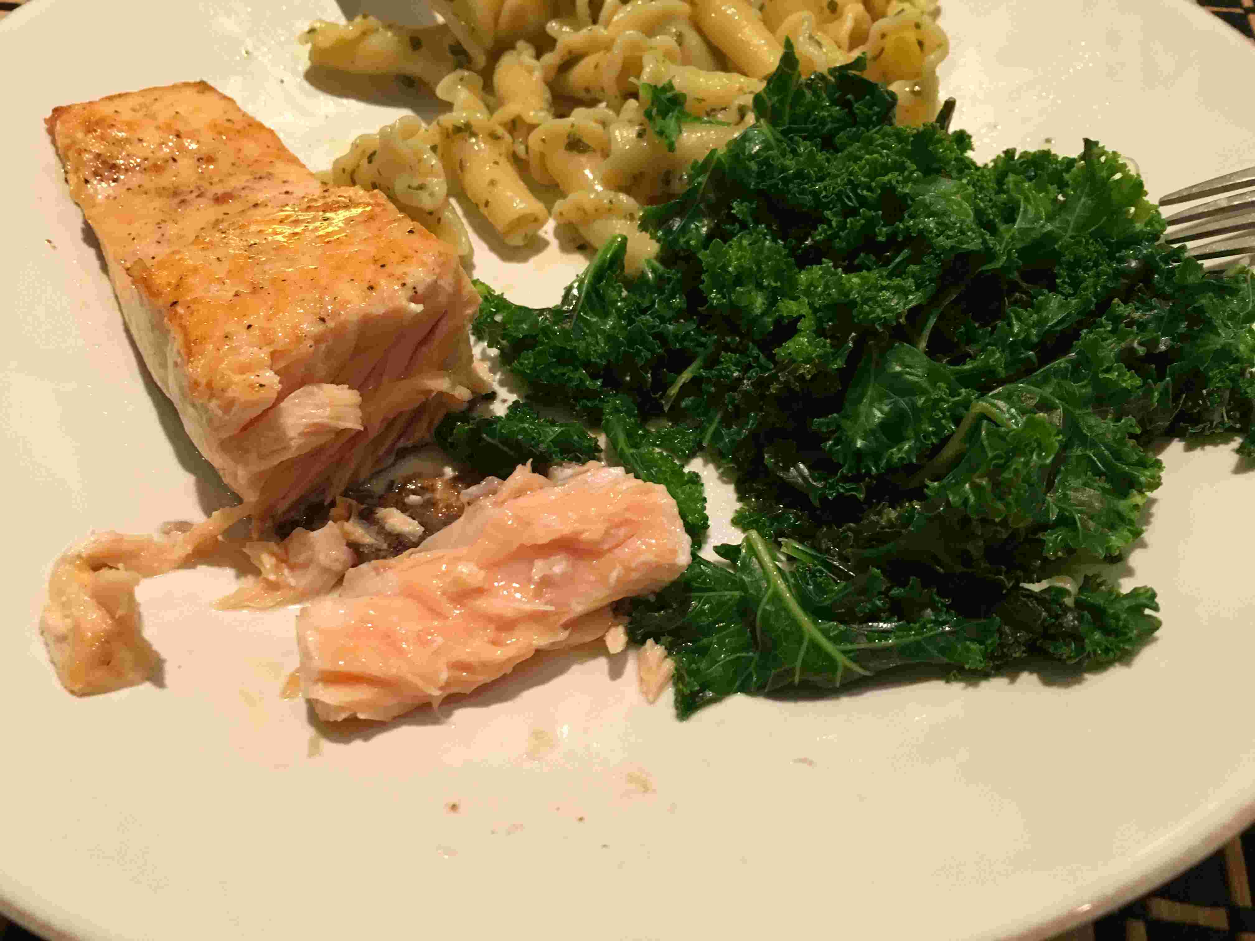 We like our salmon cooked medium rare to medium - you can see it's still a bit pink in the middle.